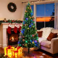 ZMH Arbre de Noël artificiel 210 cm avec 3 set de boîte cadeau（Lumière LED 8 modes d'éclairage ） 2 mètres de longues guirlandes lumineuses colorées pour la décoration de Noël intérieurer