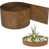 UISEBRT Bordure de pelouse 5m lisse - En acier en rouille naturelle, flexible, idéal comme bordure de parterre droite, bordure de tonte & délimitation de pelouse