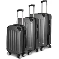 CDGlobal Set de valises à coque dure 3pcs S-M-L gris foncé - Set de valises trolley à 4 roulettes, coque ABS dure, poignée télescopique, serrure