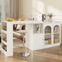 SUCCESS COURIER Table de bar pivotante à 360° 120 x 40 x 97 cm – meuble de salle à manger et de bar moderne blanc, meuble de rangement multifonctionnel avec porte vitrée, blanc