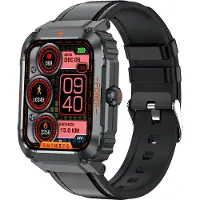 Douself ET550 Smartwatch, montre de sport, écran 1,92 pouces, traqueur de fitness, Bluetooth 5.0, plusieurs modes de sport, bracelet en cuir, noir