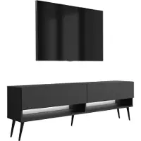 3Xeliving TV-Lowboard 170 cm noir mat, pieds obliques noirs, LED blanc, 170 × 32 × 52 cm