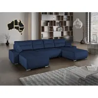MargaretHadas24 Canapé d'angle en U Mediolan III Fonction couchage Coffre de rangement Livraison à domicile 362 cm (Kronos 09 - bleu)