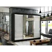 MargaretHadas24 Armoire Venus 250 cm avec 3 portes coulissantes et miroir Livraison à domicile Tringle à vêtements Penderie Armoire (couleur : noir, lacobel blanc)