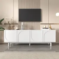 UnboxG Meuble TV blanc moderne – 175 x 38 x 56 cm, étagères réglables, meuble TV lowboard léger de style luxueux