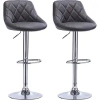 Happyment Tabouret de bar design - Gris - Velours - Ergonomique - Réglable - Hauteur d'assise 60-82cm - Lot de 2