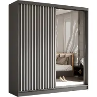 AX Living Armoire 200 cm Cabinio porte coulissante miroir gris blanc