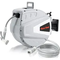 Jayseuw 20 mètres de mur Enrouleur de tuyau Enrouleur de tuyau d'eau Box de tuyau automatique (20 m) Gris