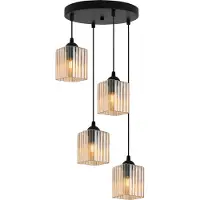 Light11 HOME Suspension Riffle noire à 4 ampoules avec abat-jours cubiques couleur miel E27 OW – suspension élégante pour les intérieurs modernes