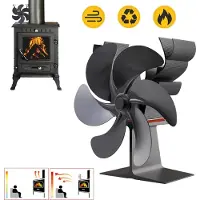 Zelurxx Ventilateur de cheminée 6 pales, 50 à 350 °C, ventilateur de poêle sans électricité, fonctionnement silencieux, forme de renne, avec poignée, pour poêles à bois, cheminées, noir