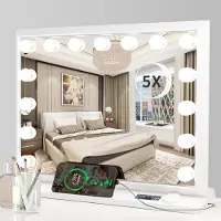 Zelurxx Miroir, avec éclairage, type C et port de chargement USB, avec écran et 15 lampes à intensité variable, 3 modes d'éclairage LED, miroir de maquillage, blanc, 58 x 48 cm