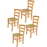STOCK LINE t m c s Tommychairs - Set de 4 chaises VENICE pour la cuisine et la salle à manger, structure robuste en bois de hêtre laqué couleur miel et assise en paille