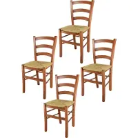 STOCK LINE t m c s Tommychairs - Set de 4 chaises VENICE pour la cuisine et la salle à manger, structure robuste en bois de hêtre laqué couleur cerisier et assise en paille