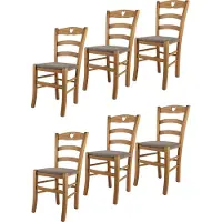 STOCK LINE t m c s Tommychairs - Lot de 6 chaises CUORE pour la cuisine et la salle à manger, Structure robuste en bois de hêtre laqué ton chêne et assise rembourrée recouverte de tissu couleur brun chevreuil