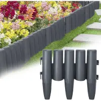 UISEBRT Bordure de pelouse aspect bois 25,2m Bordure de parterre plastique Bordure de tonte Palisade 1 élément (L x H) : 28 x 24cm, 90 pièces Anthracite