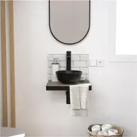 MOB-IN Meuble lave-mains SOHO plan fin p-serviette face vasque noire + miroir