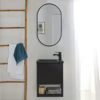 MOB-IN Ensemble lave-mains NOVA métal et bois avec miroir ovale