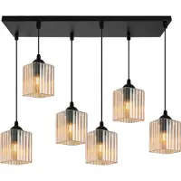 Light11 HOME Suspension Riffle noire à 6 ampoules avec abat-jours cubiques couleur miel E27 – suspension élégante pour un éclairage intérieur moderne