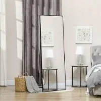 UnboxG 77 x 177 cm miroir sur pied, noir sol grand miroir, miroir sur pied, contre le mur pour chambre à coucher, revêtement et miroir à cadre fin fixé au mur, noir