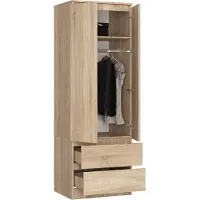 BDW , Armoire 2 portes 2 tiroirs, 180x60x51 cm, Chêne Sonoma