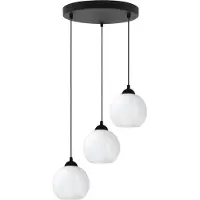 Light11 HOME Suspension Costa noire à 3 flammes avec boules blanches E27 OW - suspension élégante pour un éclairage intérieur moderne