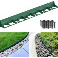 Izrielar 48m Bordure de pelouse flexible en plastique pour l'ancrage Bordure de parterre Bordure de tonte Bordure de pavé Vert avec 200 ancrages de terre