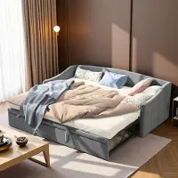 UnboxG Canapé-lit 2 en 1, gris, tissu velours, 90x200 cm / 180x200 cm, Canapé-lit & Canapé-siège