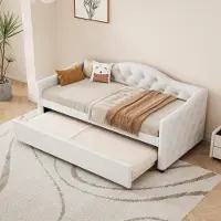 Flieks Canapé-lit Lit rembourré 90x200cm avec sommier, Lit pour adolescents Lit individuel Lit de jour avec sommier à lattes, Lit classique Canapé, Lin, Beige