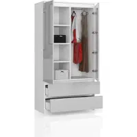 BDW Armoire 2 portes, 4 tablettes, blanc / gris, 180 x 90 x 51 cm