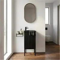 MOB-IN Lave-mains sur pieds chêne carbone + robinet + miroir STUDIO