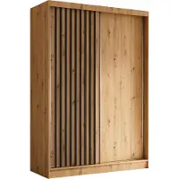 MargaretHadas24 Armoire Erika de 150 cm avec lamelles sans miroir, comprenant 2 portes coulissantes Armoire à portes coulissantes (couleur : Artisan, Artisan, lamelles noires)