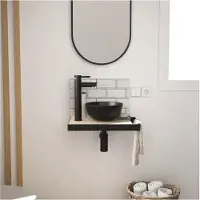 MOB-IN Meuble lave-mains SOHO plan fin p-serviette côté vasque noire + miroir