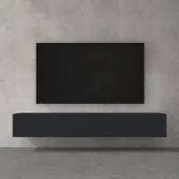 Doporro Meuble TV Bas 200x40,2x30cm Armoire TV Gris Noir Mat Table de Télévision Salon avec Portes Meuble TV Suspendu MBTV02