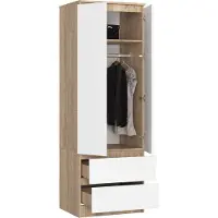 BDW , Armoire 2 portes 2 tiroirs, 180x60x51 cm, Chêne Sonoma / Blanc