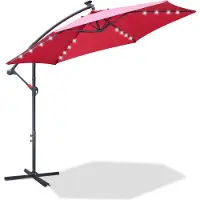 Aopunly Parasol Parapluie 300 cm avec LED, Parapluie de jardin Parasol de marché Manivelle Balcon Protection UV, Manivelle,Rouge