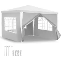 Peviasot Pavillon de jardin 3 x 3 m avec 4 parois latérales, tente portable imperméable avec tiges en spirale, blanc