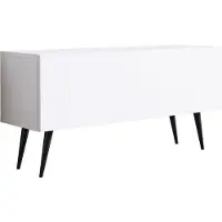3Xeliving Meuble TV : Blanc mat, pieds noirs, 100 x 52 x 32 cm