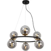 Light11 HOME Suspension Aura noir-doré 6 flammes verre gris fumé E14