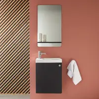 MOB-IN Meuble lave-mains AVA noir carbone + miroir tablette blanche + rob chromé