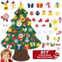 LZQ Bricolage Arbre de Noël en feutre 32 décorations à suspendre amovibles - Décoration de porte et murale, cadeau de Noël pour les enfants, décoration de Noël à domicile, type A