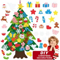 LZQ Bricolage Arbre de Noël en feutre 32 décorations à suspendre amovibles - Décoration de porte et murale, cadeau de Noël pour les enfants, décoration de Noël à domicile, type C