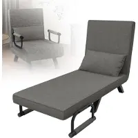 LZQ Fauteuil-lit 3 en 1 avec dossier réglable, cadre métallique, housse en lin - Couleur : gris foncé