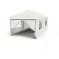 JOIEYOU Pavillon 3x6m Tente de réception avec parties latérales et fenêtres Pavillon de jardin Polyester Protection UV Imperméable Protection contre le vent Tente de jardin Outdoor, Blanc