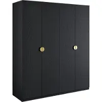 AX Living Noir Armoire Brunelli 179 cm 4 portes Poignées dorées