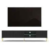 AX Living Benvie TV Lowboard noir 175 cm Sideboard Façades à lamelles