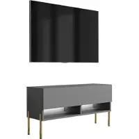 3Xeliving TV lowboard 100 cm anthracite, pieds droits dorés, 100 × 32 × 52 cm