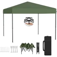 LZQ Pavillon pop-up 3x3 m Pavillon pliable pour jardin et terrasse, imperméable, protection UV, montage rapide à l'aide d'un seul bouton, hauteur réglable sur 3 niveaux, vert (sans parois latérales)