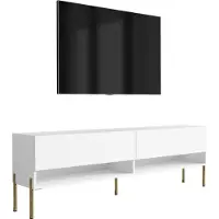 3Xeliving Buffet TV 170 cm blanc mat, pieds droits dorés, 170 × 32 × 52 cm