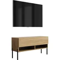 3Xeliving Buffet TV 100 cm chêne Craft, pieds droits noirs, 100 × 32 × 52 cm