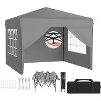 LZQ Pavillon pop-up 3x3 m Pavillon pliable pour jardin et terrasse, imperméable, protection UV, montage rapide à l'aide d'un seul bouton, hauteur réglable sur 3 niveaux, gris (avec parois latérales)